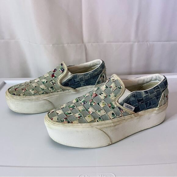 Vans Slip-On Shoes with Denim & Floral Checkerboard Pattern women’s 5.5 unique - Picture 6 of 11